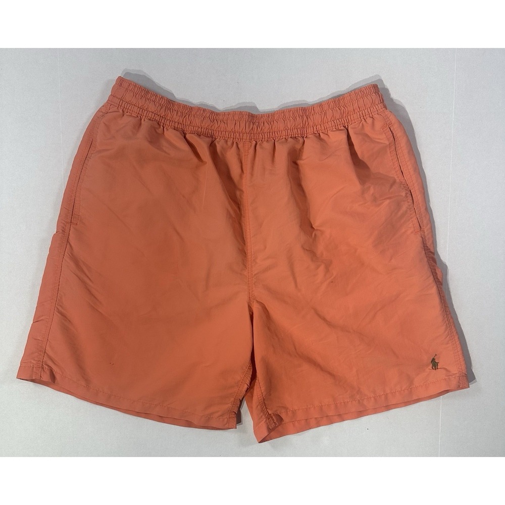 Polo Ralph Lauren Men's Swim Trunks LT Tall Orange Solid Nylon Mesh Lined Shorts